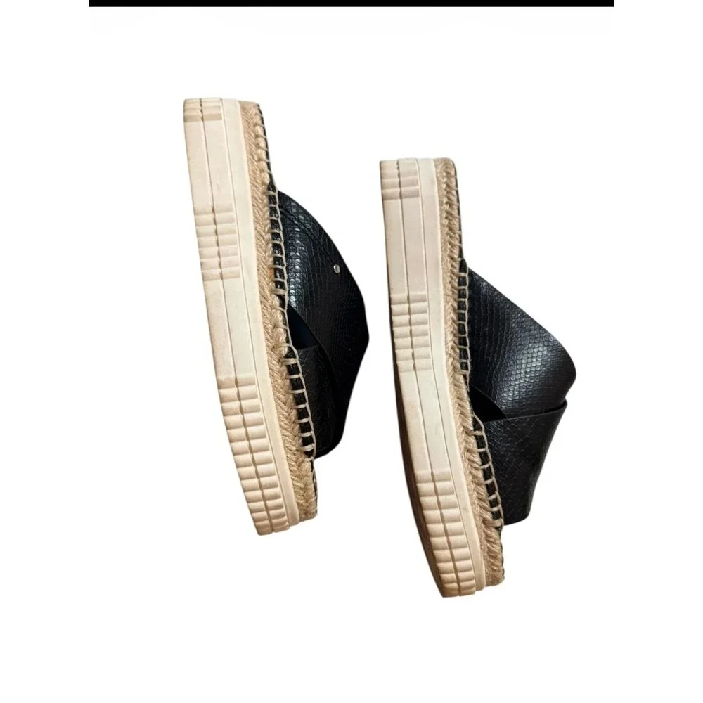 Franco Sarto Black Snakeskin Platform Espadrille Sandals Slides Womens size us 7